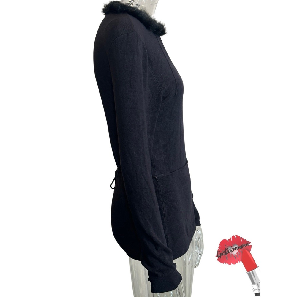 Vintage BCBG Maxazria Sweater‎ Women Large Black Long Sleeve Faux Fur Trim Y2K - Picture 3 of 15